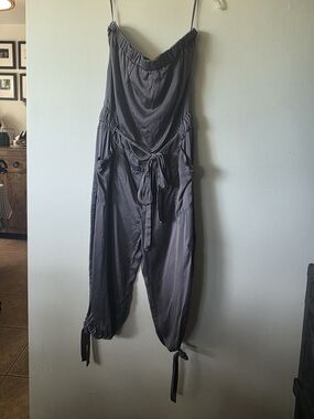 RW&CO 100% Silk Charcoal Utility Cargo Jumpsuit